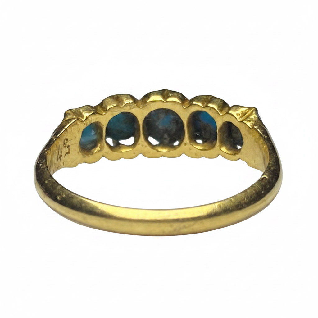 Edwardian Five-stone Turquoise Ring in 9ct Yellow Gold