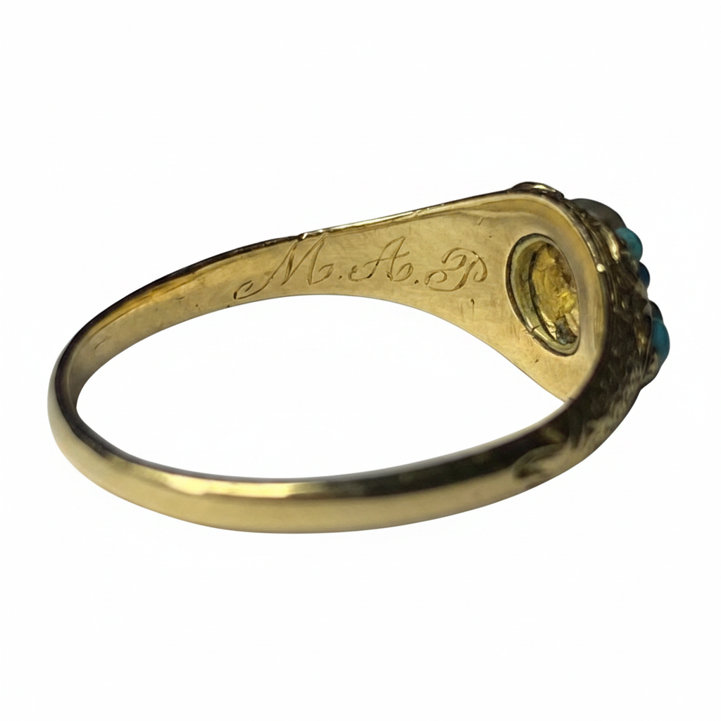 Victorian Turquoise and Pearl Ring in 18ct Yellow Gold