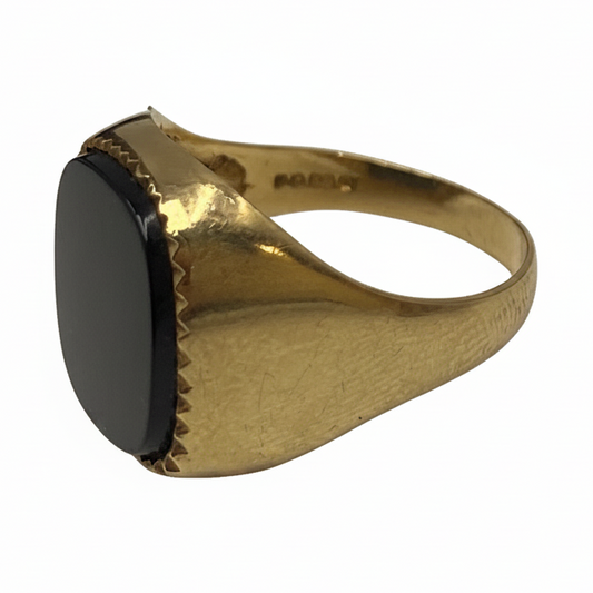 Vintage Onyx Signet Ring in 9ct Yellow Gold 1984
