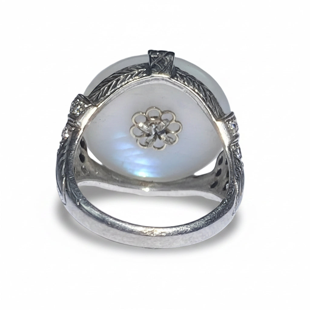 Art Deco Opaline Glass, Diamond & Ruby in Platinum