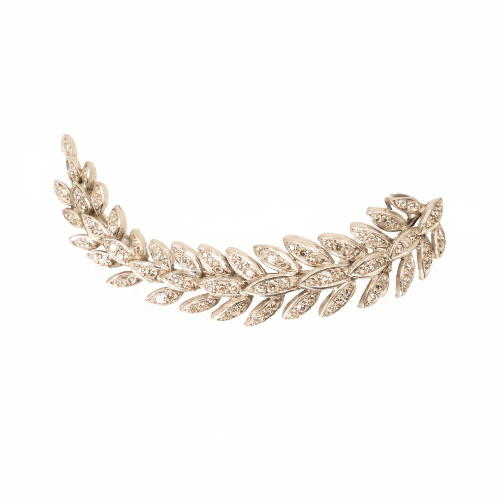 Edwardian Diamond Leaf Brooch in Platinum