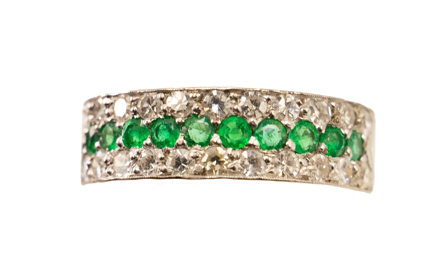 Vintage Emerald & Diamond Ring in 18ct White Gold