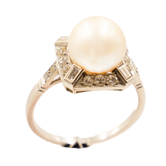 Edwardian Pearl and Diamond Ring in Platinum