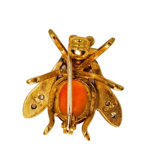 Vintage Citrine, Pearl & Diamond Bug Brooch in 18 ct Yellow Gold