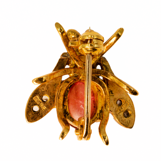 Vintage Tourmaline, Pearl & Diamond Bug Brooch in 18 ct Yellow Gold