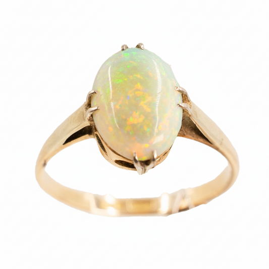Edwardian Opal Solitaire Ring in 9ct Yellow Gold