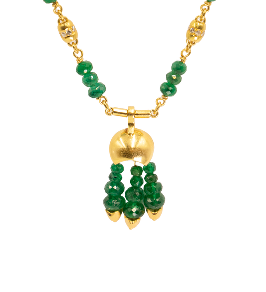 Vintage Emerald and Diamond Drop Chain Necklace in 18ct Yellow Gold