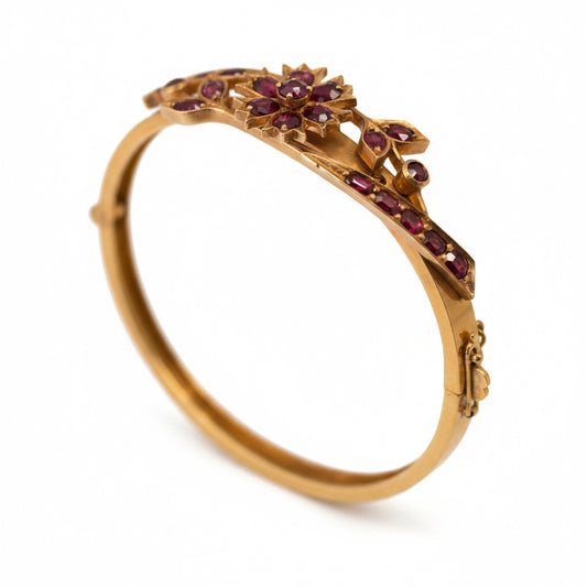 Victorian Ruby Flower Bangle in 22ct Yellow Gold
