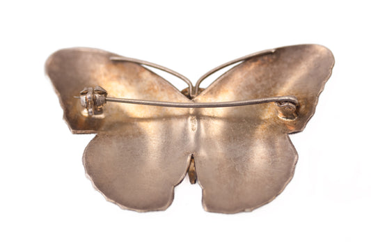 Edwardian Purple & Black Enamel Butterfly Brooch in Silver
