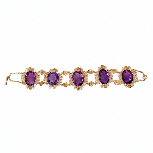 Victorian Amethyst Filigree Bracelet in 18ct Yellow Gold