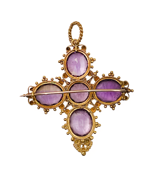 Victorian Amethyst Brooch and Pendant in 18ct Yellow Gold