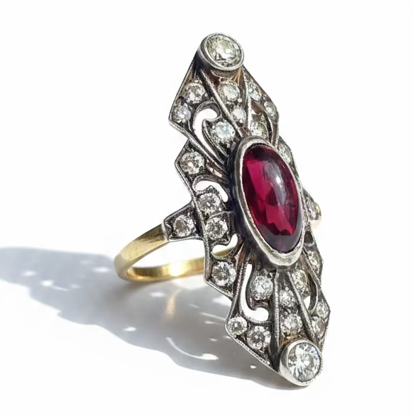 Victorian Garnet & Diamond Ring in 18ct Gold