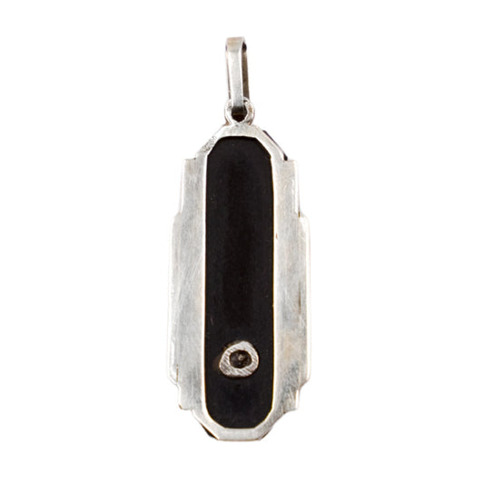 Art Deco Onyx and Diamond Pendant in 14ct White Gold