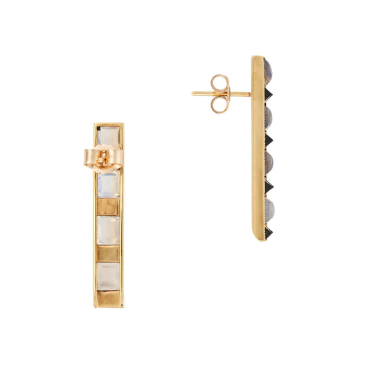 Art Deco Onyx, Moonstone, and 18ct Yellow Gold Earrings