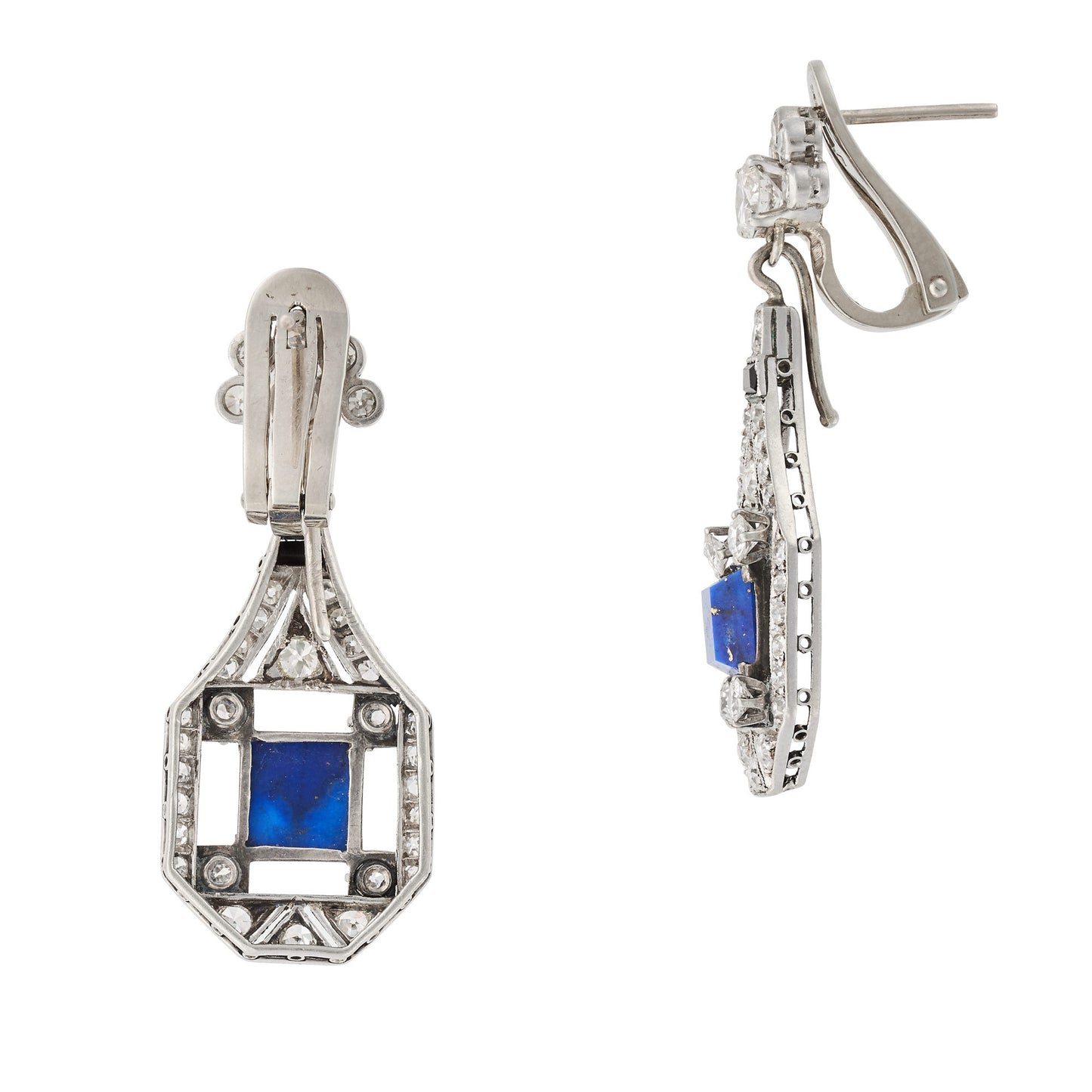 Art Deco Onyx and Diamond Earrings set in Platinum