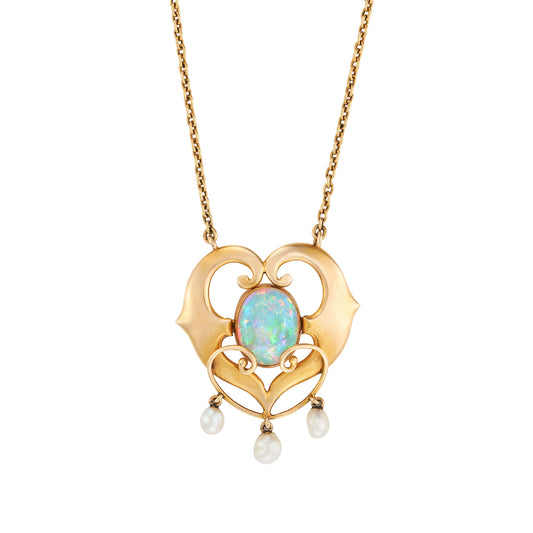 Arts and Crafts Opal Natural Pearl Necklace