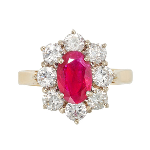 *NEW* Vintage Ruby & Diamond Cluster Ring 18ct Yellow Gold