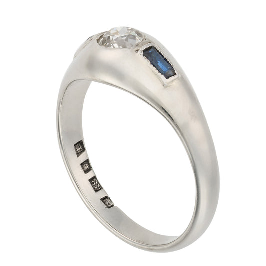 Vintage Diamond and Sapphire Signet Ring in 18ct White Gold