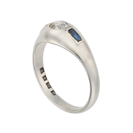 Vintage Diamond and Sapphire Signet Ring in 18ct White Gold
