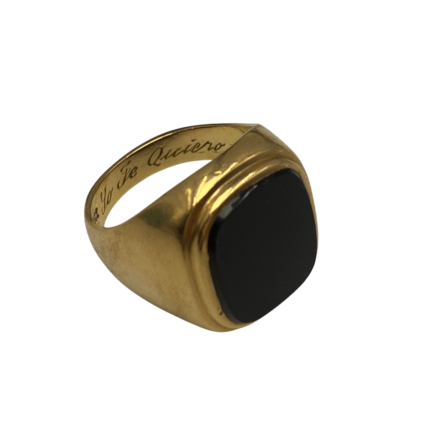 Vintage Large Cushion Onyx Signet Ring in 9ct Yellow Gold