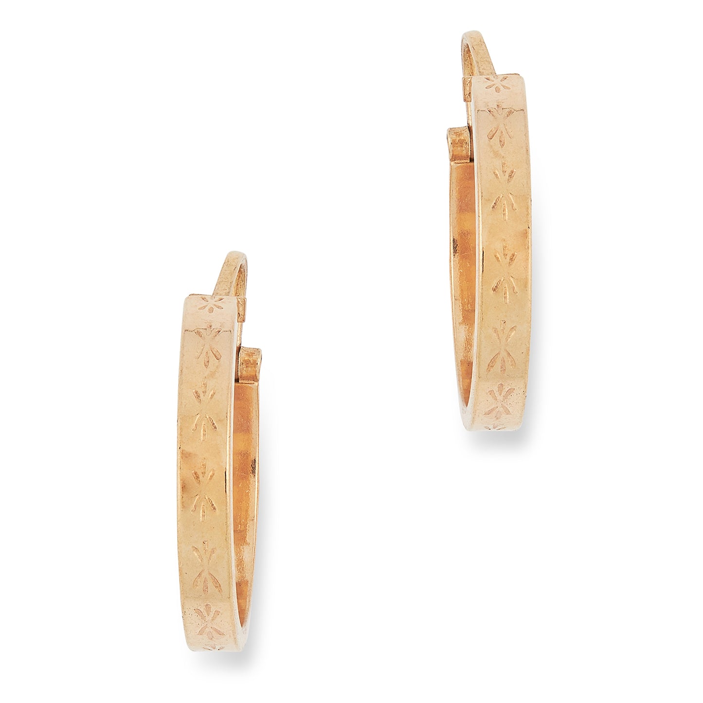 Vintage Patterned Hooped Earrings 9 carat Yellow Gold