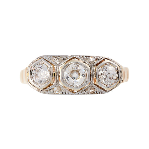Art Deco Diamond Three Stone Ring, 18ct Yellow Gold