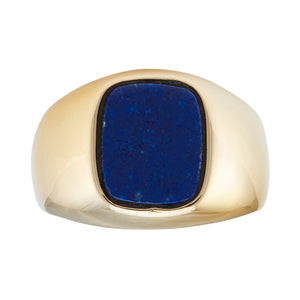 Gents Lapis Signet Ring, 18ct yellow Gold - French