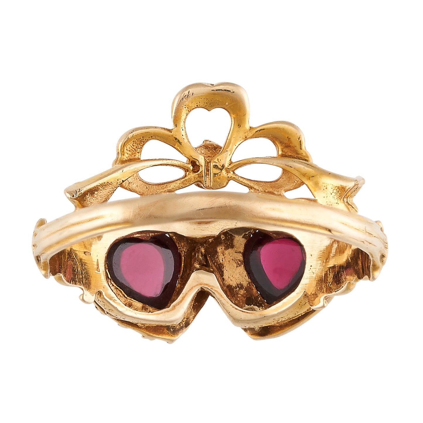 Victorian Bohemian Garnet and Diamond Heart Ring, 15ct. Yellow Gold