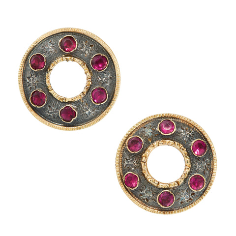 Antique French Garnet Earrings, 18ct Yellow Gold and Silver