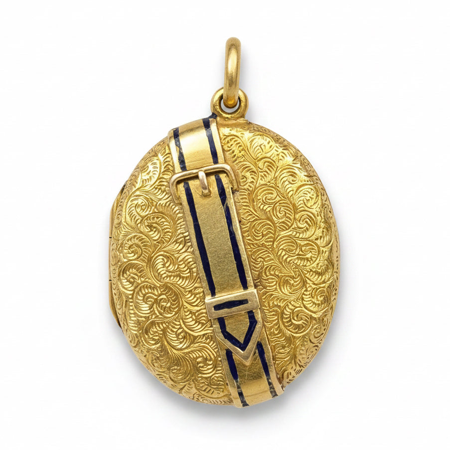 Victorian Enamel & 18ct Gold Belt Buckle Locket