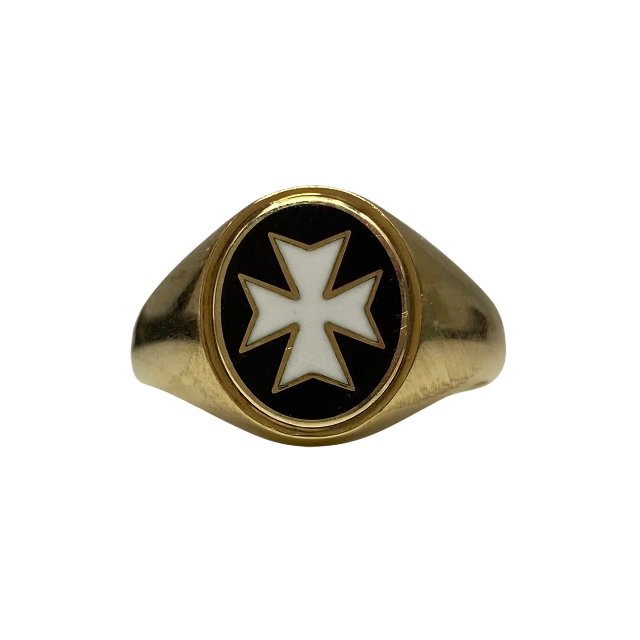 Vintage Malta Maltese Cross Enamel Signet Ring in 9ct Yellow Gold