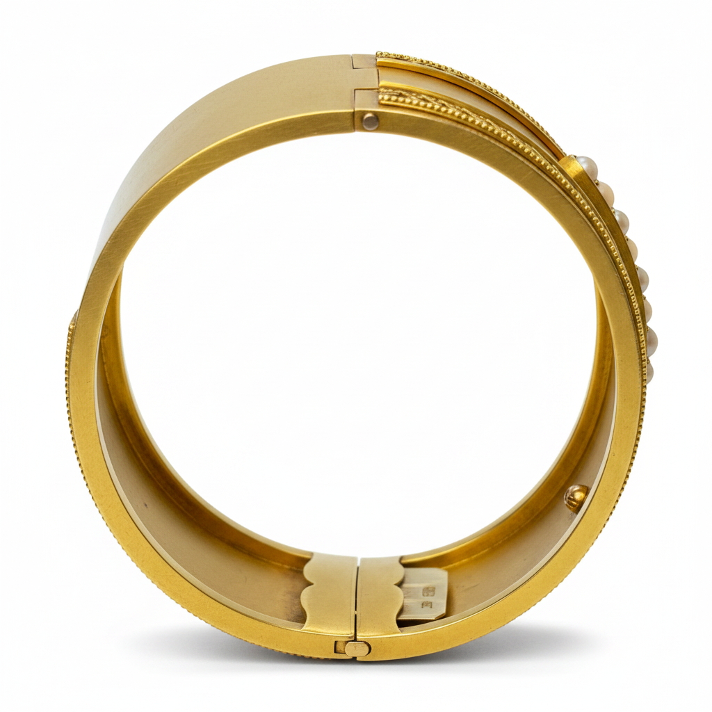 Victorian Coral & Pearl Bangle in 15ct Yellow Gold
