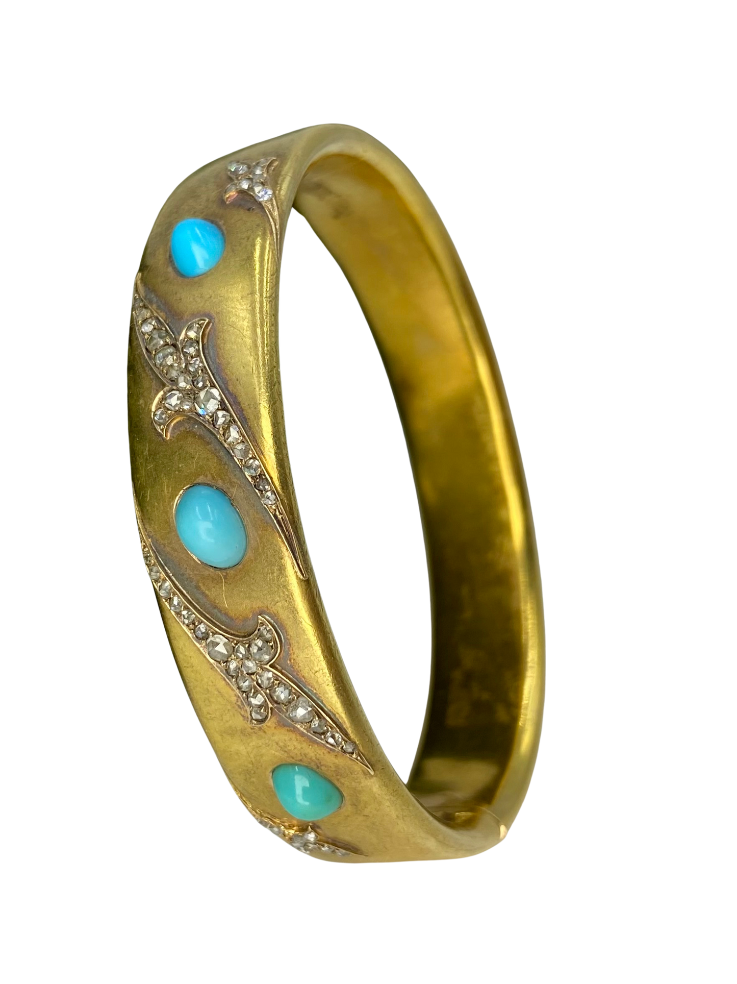 Victorian Turquoise and Diamond Bangle in 18ct Yellow Gold