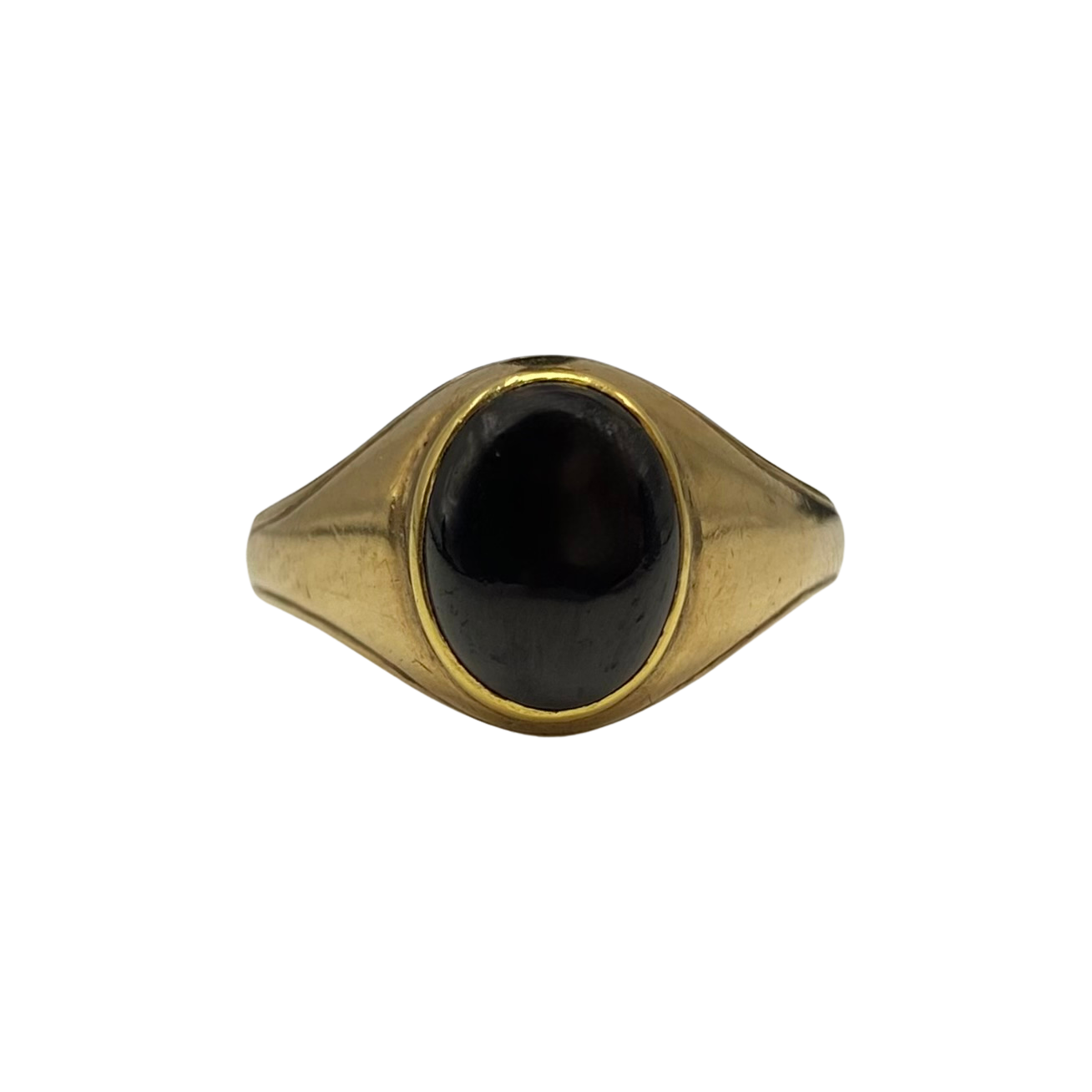 Vintage Garnet Cabochon Oval Signet Ring in 9ct Yellow Gold