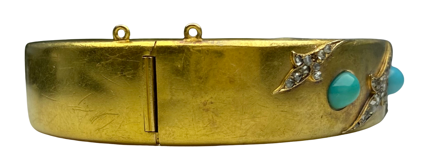 Victorian Turquoise and Diamond Bangle in 18ct Yellow Gold