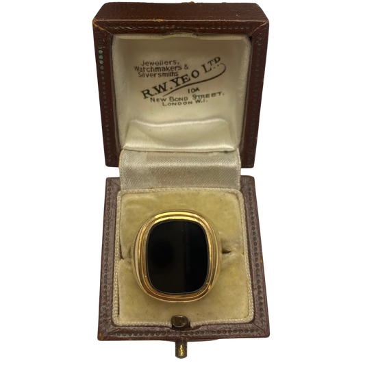 Vintage Large Cushion Onyx Signet Ring in 9ct Yellow Gold