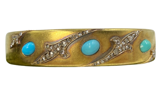 Victorian Turquoise and Diamond Bangle in 18ct Yellow Gold