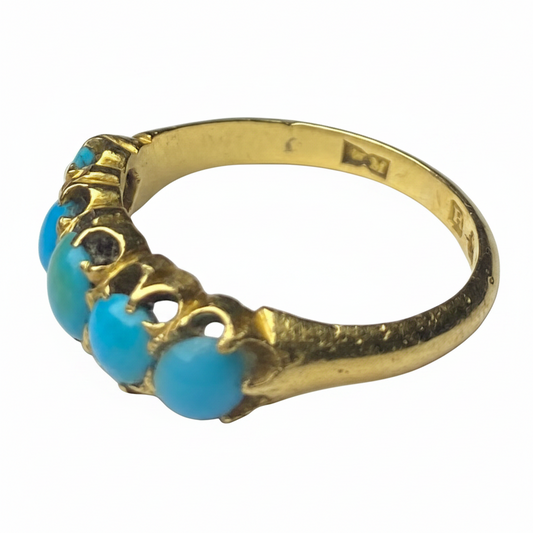 Edwardian Five-stone Turquoise Ring in 9ct Yellow Gold