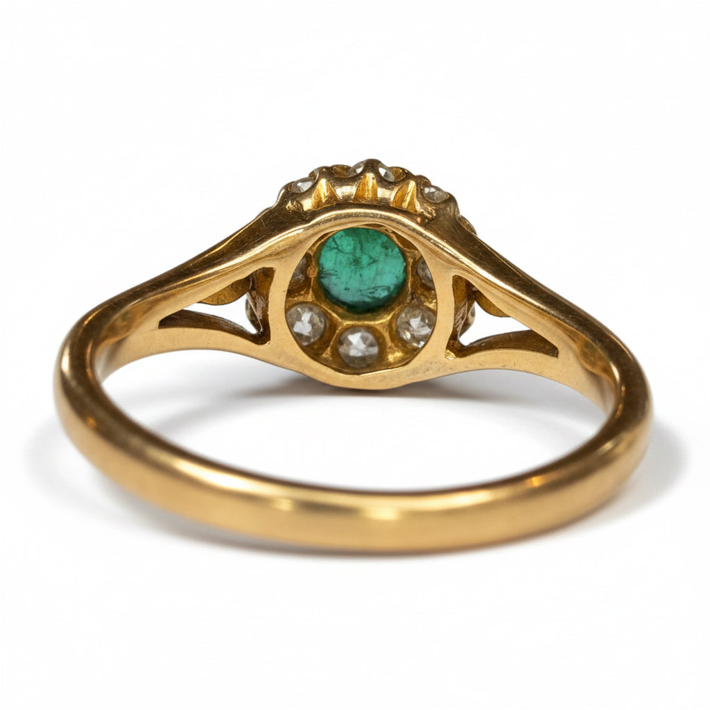 Victorian Emerald & Diamond Cluster Ring in 18ct Gold
