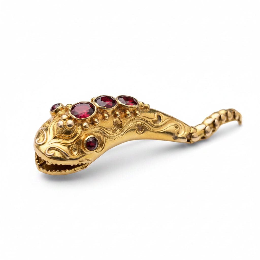 Victorian Garnet Snake Necklace in 15ct Gold