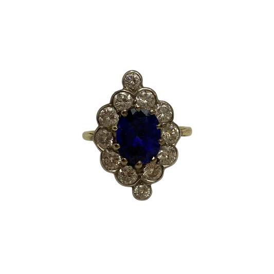 sapphire and Diamond Marquise Ring in 18ct Yellow Gold