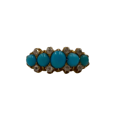 Edwardian Turquoise and Diamond Ring in 18ct Yellow Gold