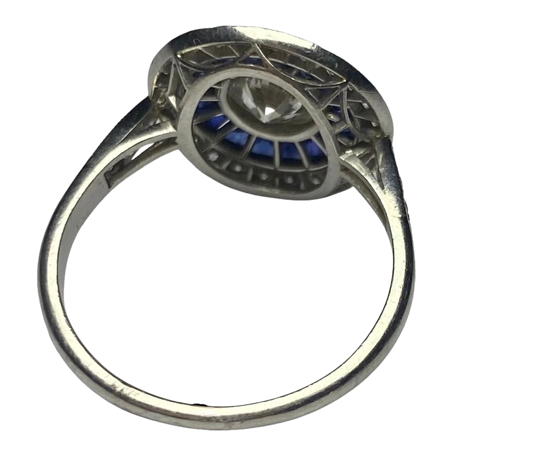 Art Deco Sapphire and Diamond Target Ring in Platinum
