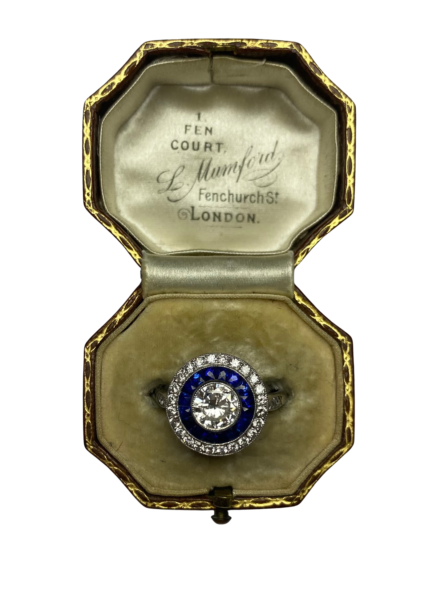 Art Deco Sapphire and Diamond Target Ring in Platinum
