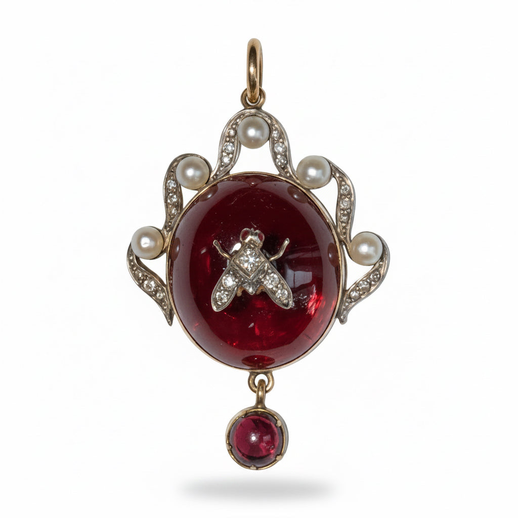 Victorian Garnet, Diamond & Pearl Pendent in 15ct Gold