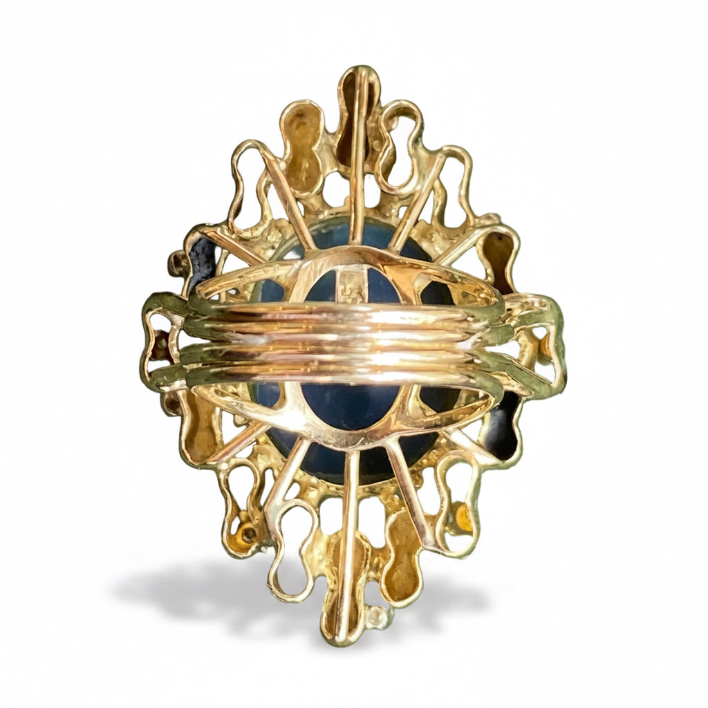 1970's Opal dublet & Diamond Ring in 14ct Gold