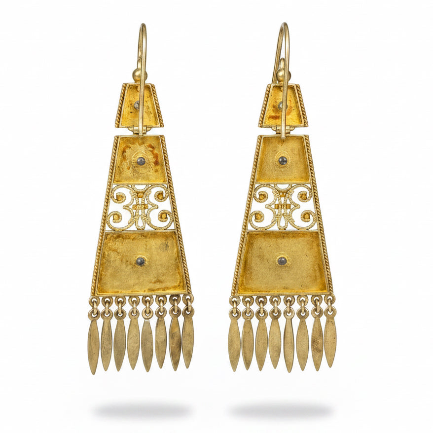 Victorian Floral Etruscan 18ct Gold Earrings