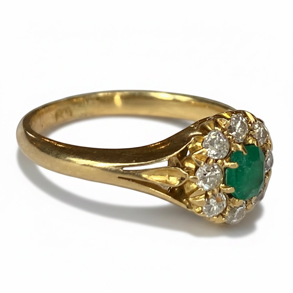 Victorian Emerald & Diamond Cluster Ring in 18ct Gold
