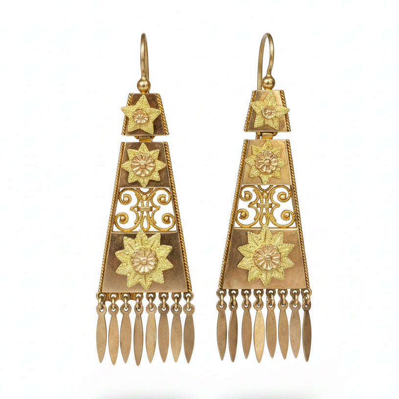 Victorian Floral Etruscan 18ct Gold Earrings