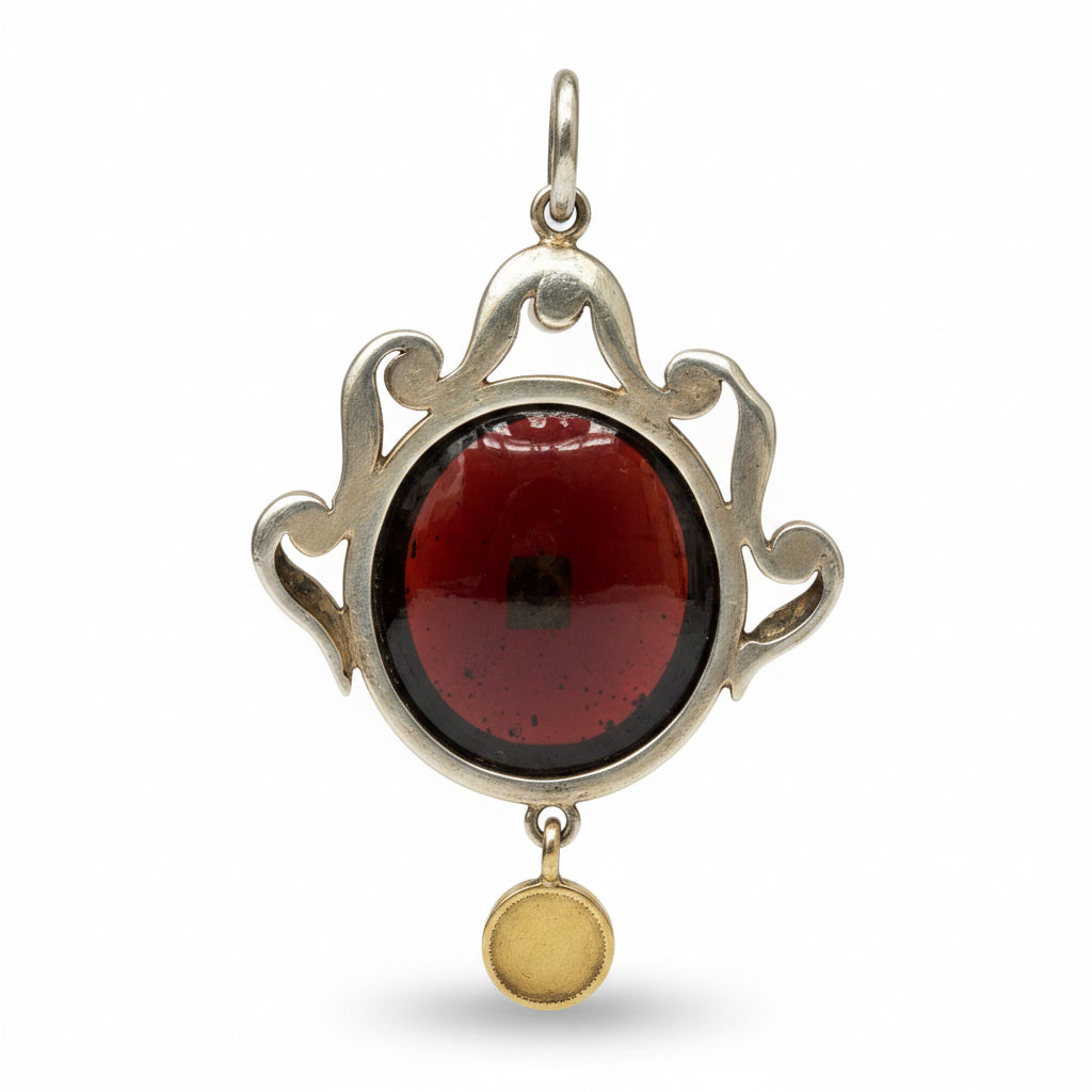 Victorian Garnet, Diamond & Pearl Pendent in 15ct Gold